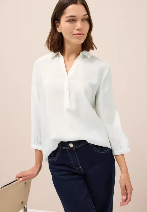 Lange Bluse in Unifarbe vanilla white