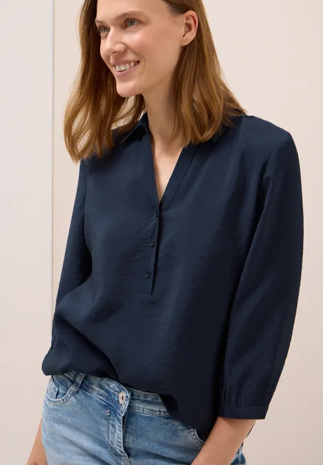 Lange Bluse in Unifarbe urban dark blue