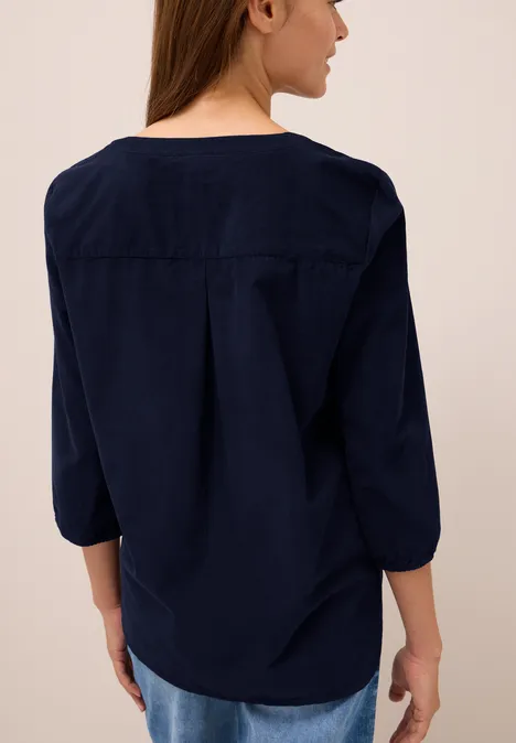 Split Neck Cordbluse urban dark blue