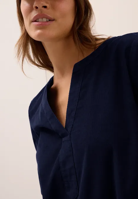 Corduroy blouse met gespleten hals urban dark blue