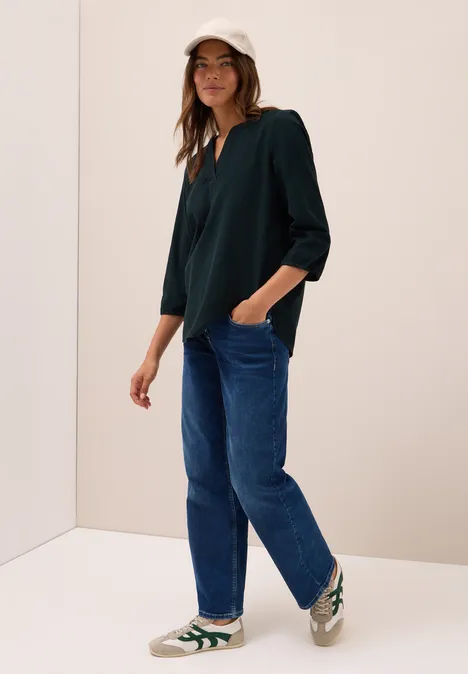 Split Neck Cordbluse ink green