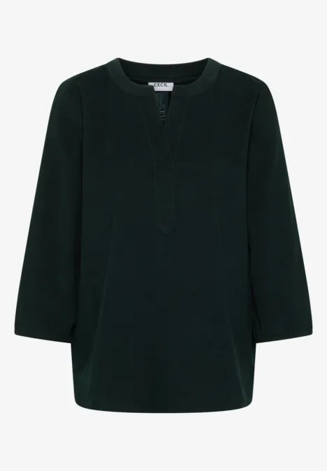 Split Neck Cordbluse ink green