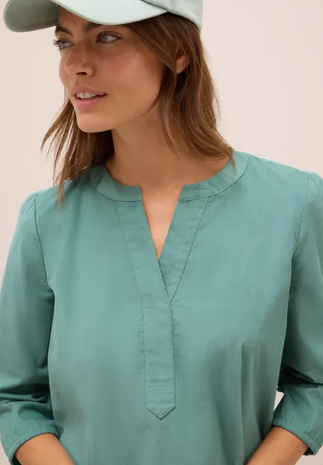 Corduroy blouse met gespleten hals jewel green