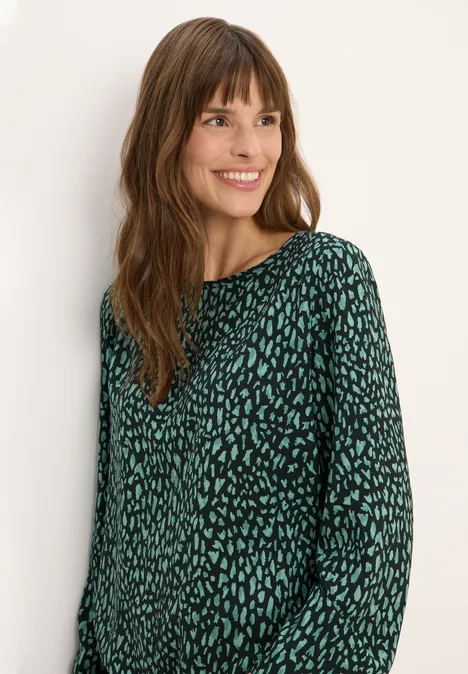 Print-Bluse mit Tunnelzug ink green