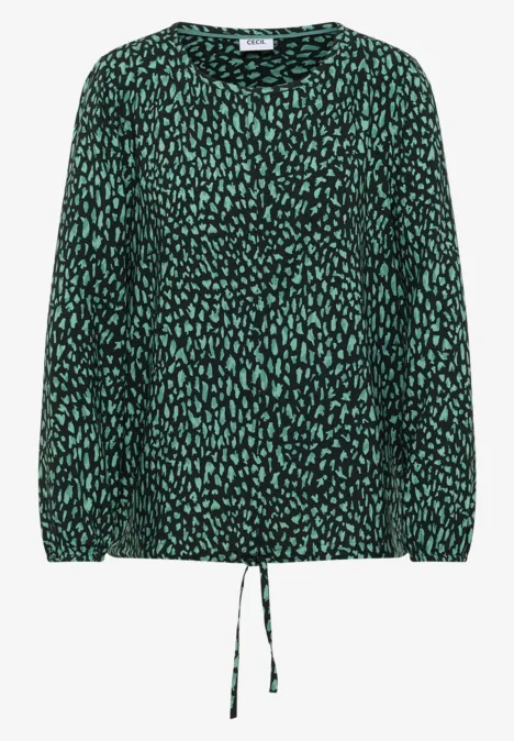 Bedrukte blouse met koord ink green