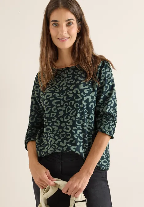 Gemusterte Bluse ink green