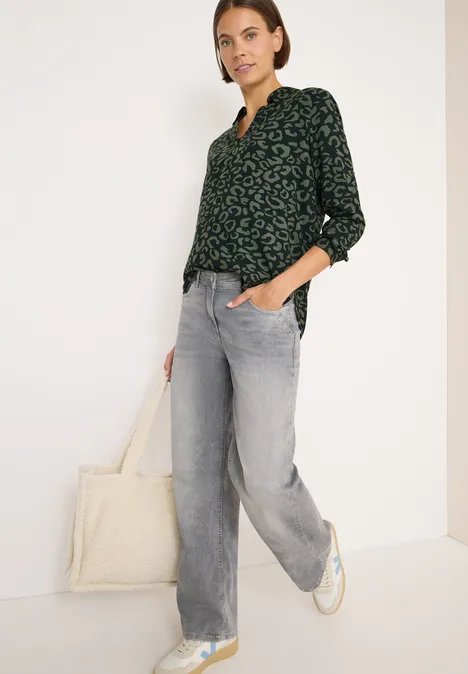 Gemusterte Bluse ink green