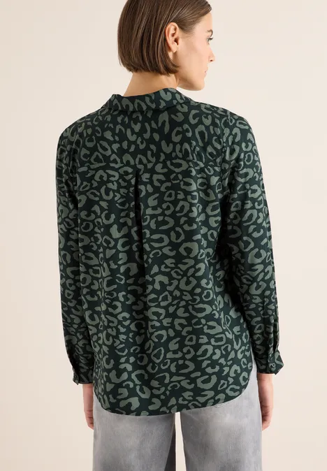 Gemusterte Bluse ink green