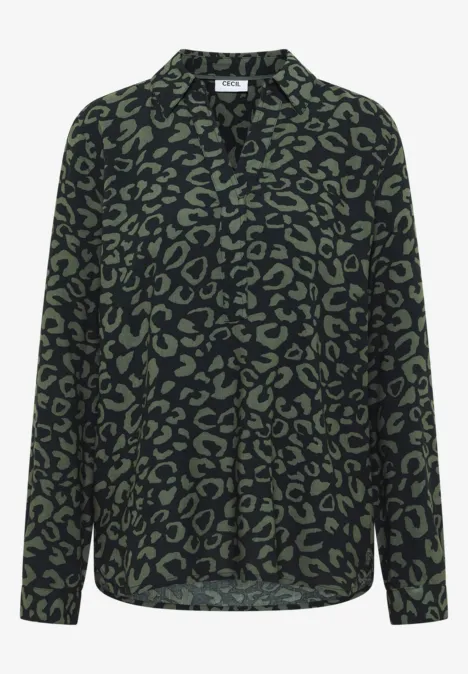 Gemusterte Bluse ink green