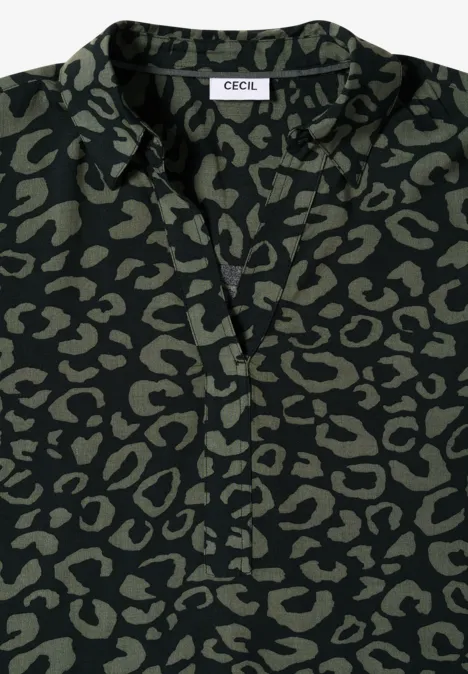 Gemusterte Bluse ink green