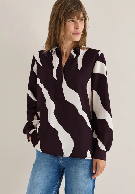 Blouse imprimée avec bordures en ruban eggplant red
