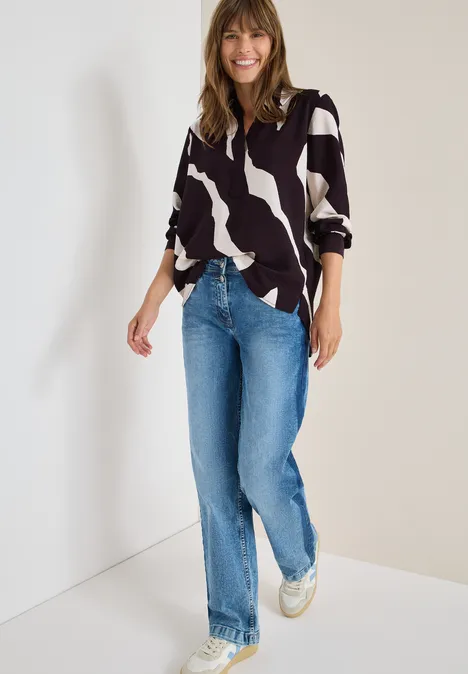 Blouse imprimée avec bordures en ruban eggplant red
