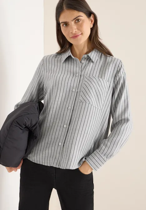 Streifen Flanell-Hemdbluse luna grey melange