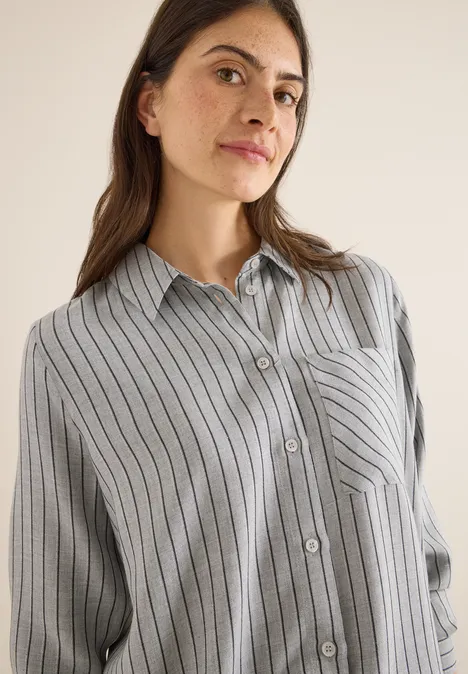Streifen Flanell-Hemdbluse luna grey melange