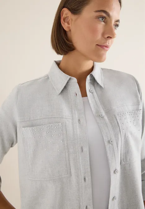 Flanellbluse mit Nieten luna grey melange