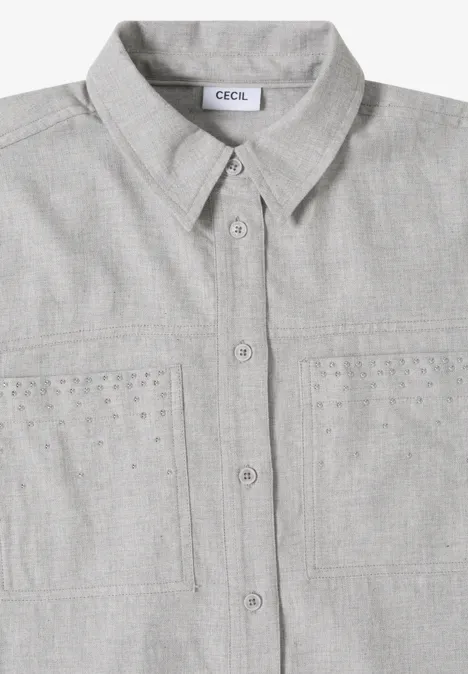 Flanellbluse mit Nieten luna grey melange