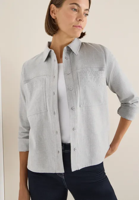 Flanellbluse mit Nieten luna grey melange