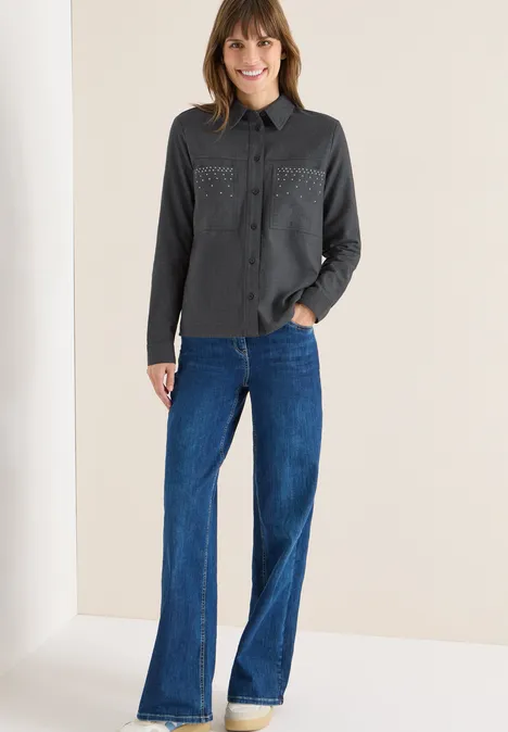 Flanellbluse mit Nieten deep grey melange
