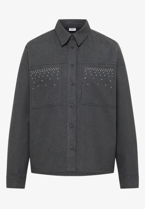 Flanellbluse mit Nieten deep grey melange