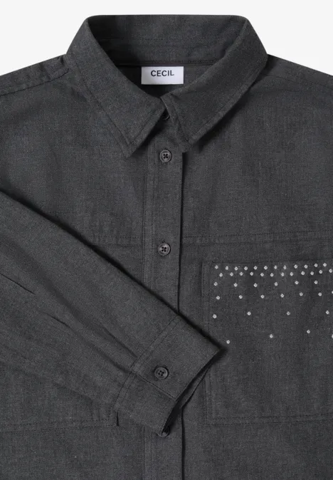 Flanellbluse mit Nieten deep grey melange