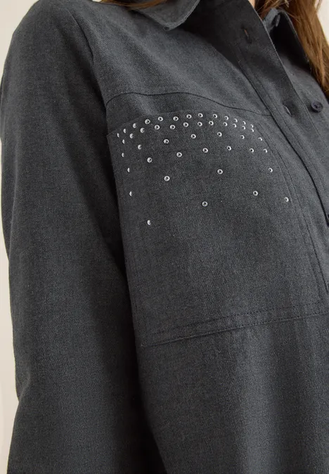 Flanellbluse mit Nieten deep grey melange