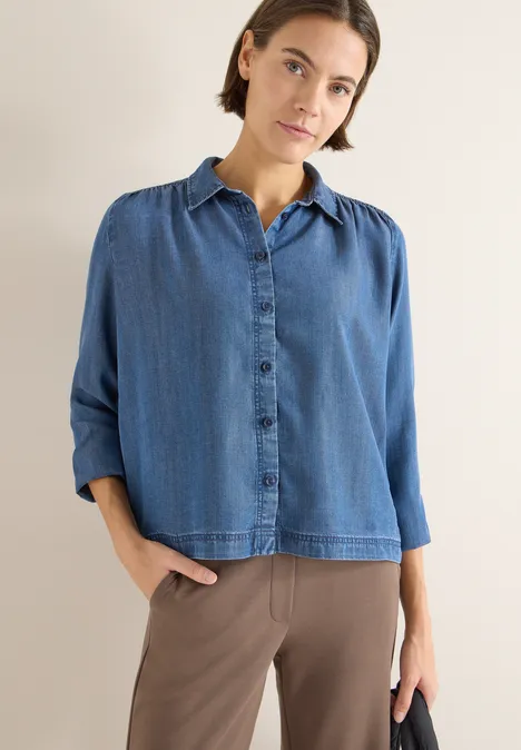 Lyocellbluse mit Smockdetail mid blue wash Lyocellbluse mit Smockdetail mid blue wash