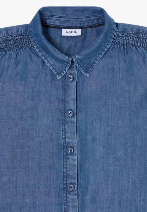 Lyocellbluse mit Smockdetail mid blue wash Lyocellbluse mit Smockdetail mid blue wash