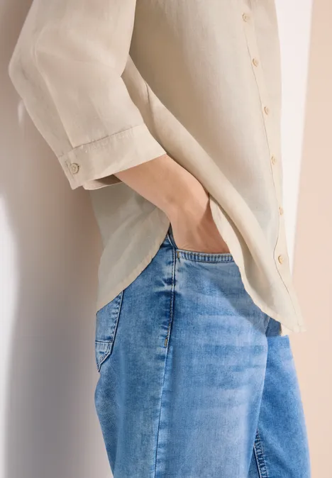 Bluzka koszulowa z lnianym rękawem 3/4 macadamia beige