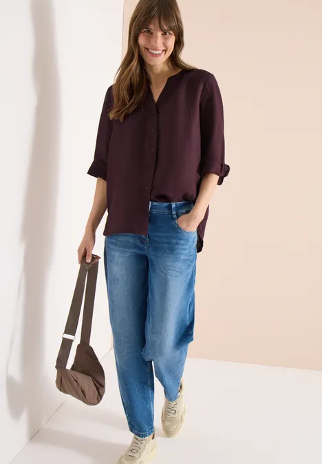 3/4-Arm Bluse aus Leinenmix rich burgundy