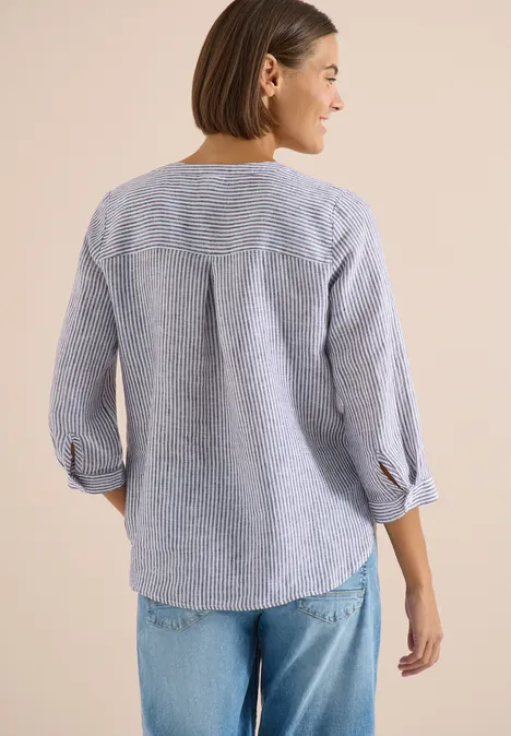 Blouse met 3/4 mouwen en gespleten hals in linnen rich burgundy Blouse met 3/4 mouwen en gespleten hals in linnen rich burgundy