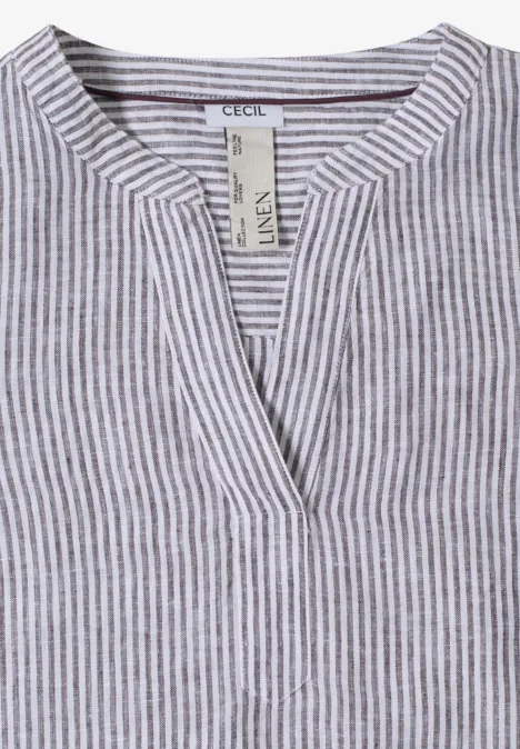 Blouse met 3/4 mouwen en gespleten hals in linnen rich burgundy Blouse met 3/4 mouwen en gespleten hals in linnen rich burgundy