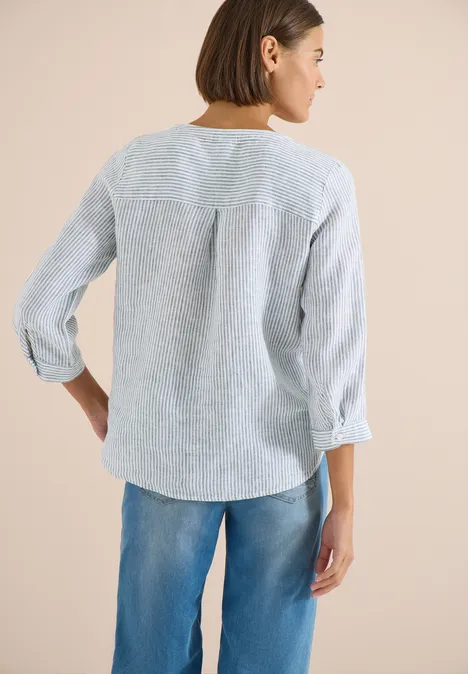 Blouse met 3/4 mouwen en gespleten hals in linnen just khaki