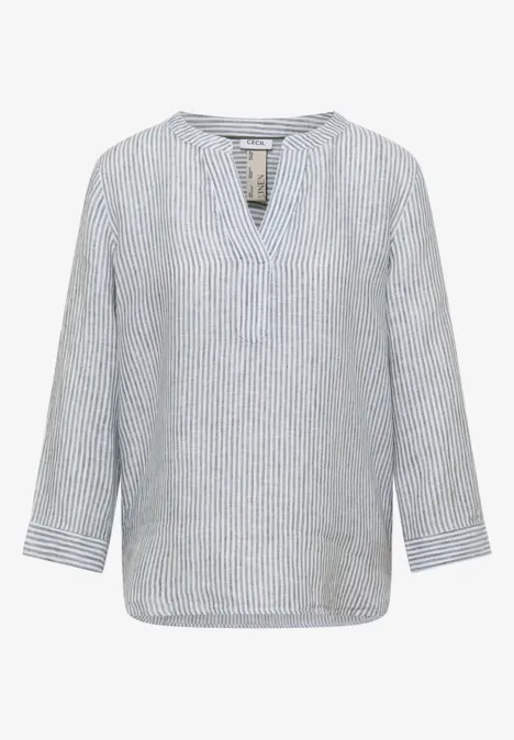 Blouse met 3/4 mouwen en gespleten hals in linnen just khaki