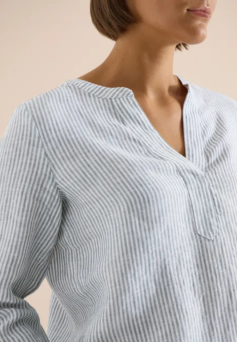 Blouse met 3/4 mouwen en gespleten hals in linnen just khaki