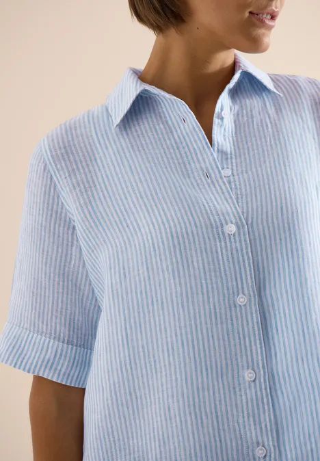 Blouse met korte mouwen van puur linnen blouse blue Blouse met korte mouwen van puur linnen blouse blue