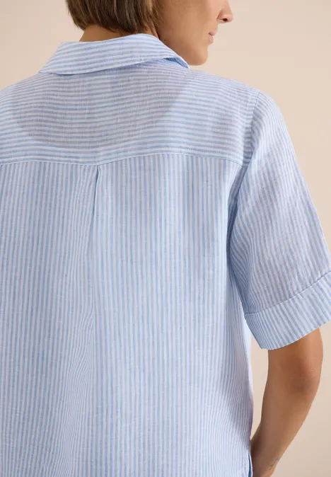 Blouse met korte mouwen van puur linnen blouse blue Blouse met korte mouwen van puur linnen blouse blue