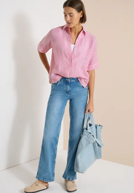 Blouse met korte mouwen van puur linnen fresh red Blouse met korte mouwen van puur linnen fresh red