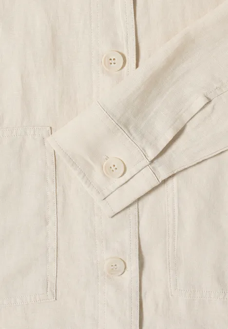 Blouse à manches longues et col chemise en lin macadamia beige