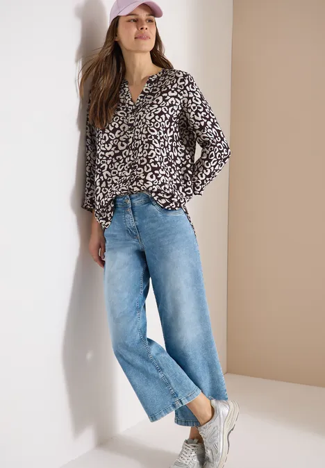 Blouse à motif léopard en lin mélangé rich burgundy