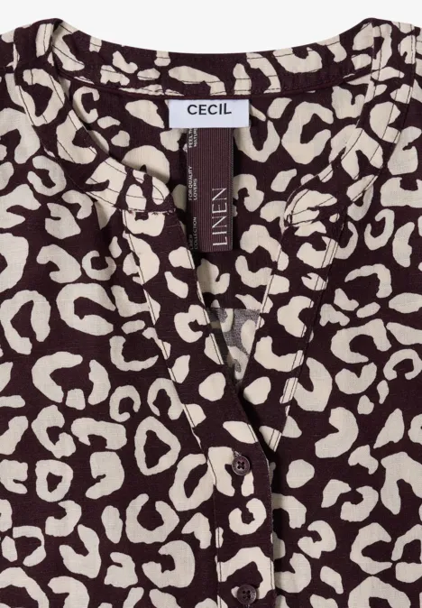 Blouse à motif léopard en lin mélangé rich burgundy