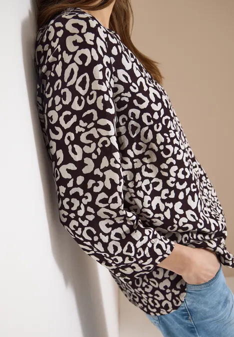 Blouse à motif léopard en lin mélangé rich burgundy