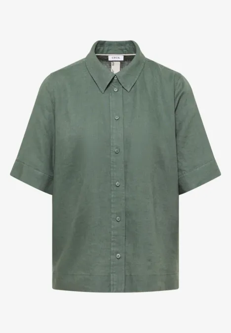 Blouse met korte mouwen van puur linnen just khaki