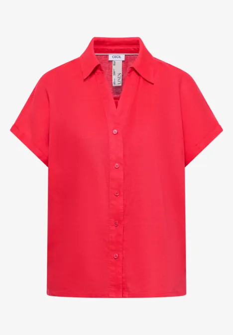 Rotes Kurzarmhemd mit Kragen und Knopfleiste.