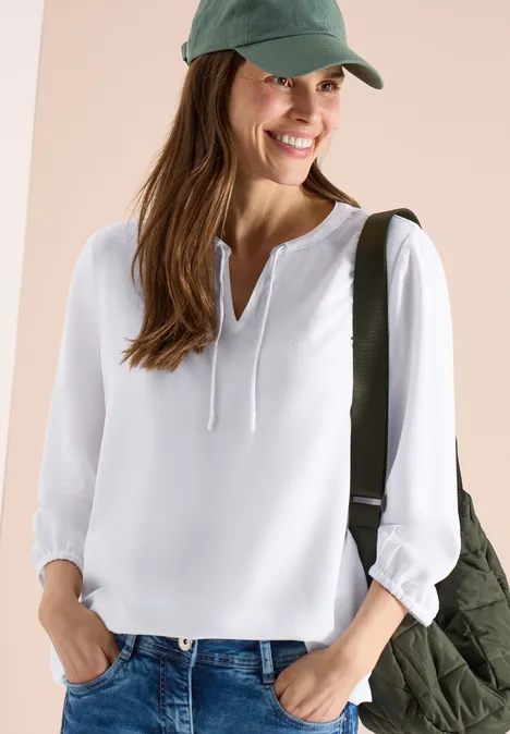 3/4-mouwen blouse met gespleten hals White
