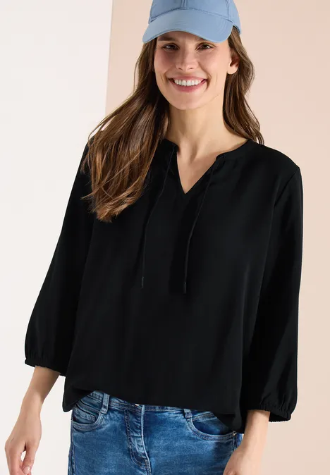 3/4-mouwen blouse met gespleten hals Black