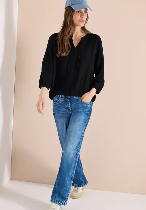 3/4-mouwen blouse met gespleten hals Black