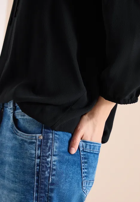 3/4-mouwen blouse met gespleten hals Black