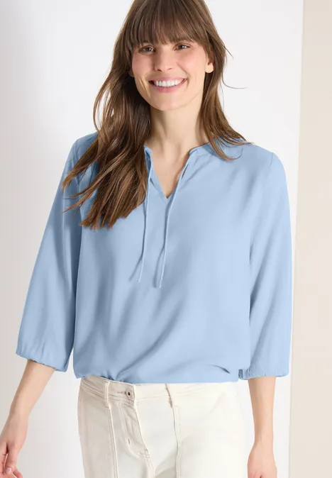 3/4-mouwen blouse met gespleten hals light sky blue 3/4-mouwen blouse met gespleten hals light sky blue