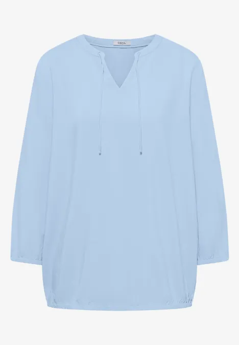 3/4-mouwen blouse met gespleten hals light sky blue 3/4-mouwen blouse met gespleten hals light sky blue