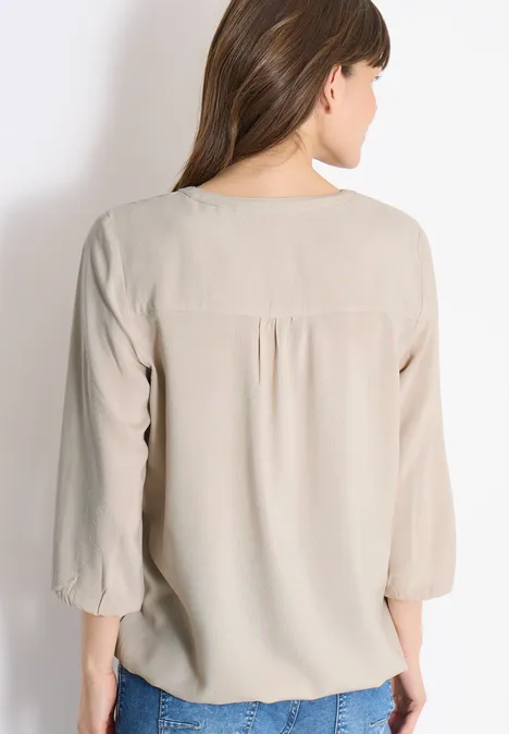 3/4-Arm Bluse mit Split Neck grain beige